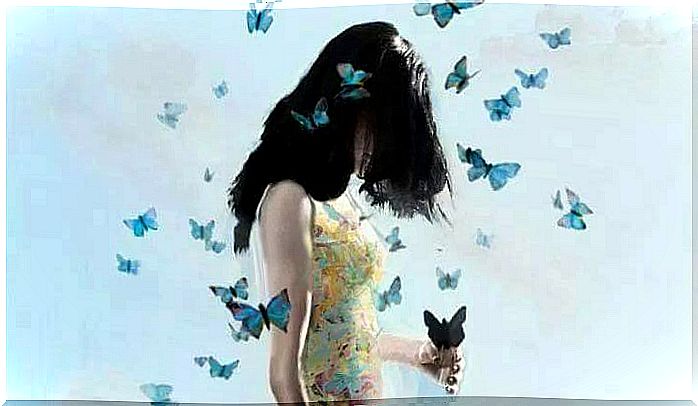 woman with butterflies