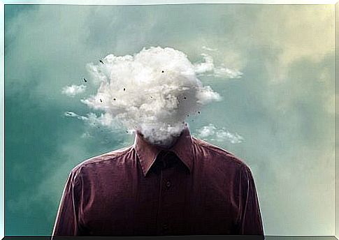 Man with cloud on his head