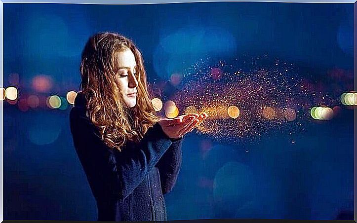 girl with bright powder in her hands