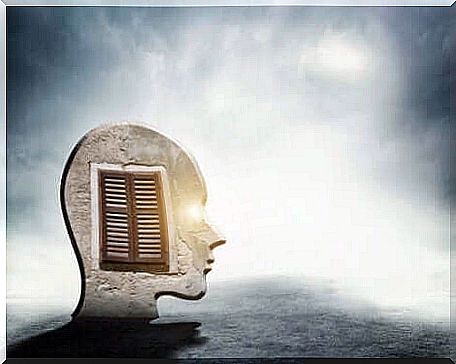 Mind of person in profile with closed window.