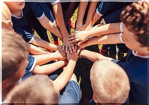 Team play between children.