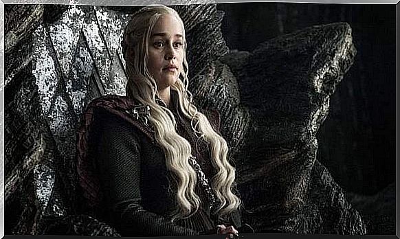 Daenerys Targaryen sitting on the throne