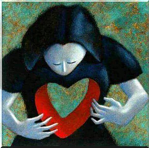 Woman with a hole in the shape of a heart, a representation of our voids