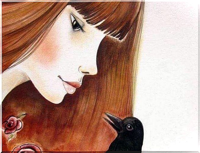 woman and crow